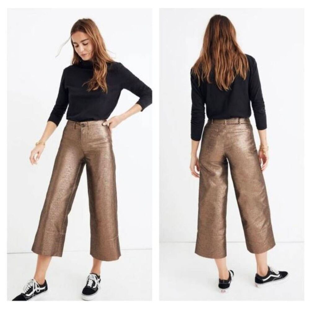 Madewell Emmett Bronze Metallic Crop Wide Leg Pants 26 Maximalist Trendy Party